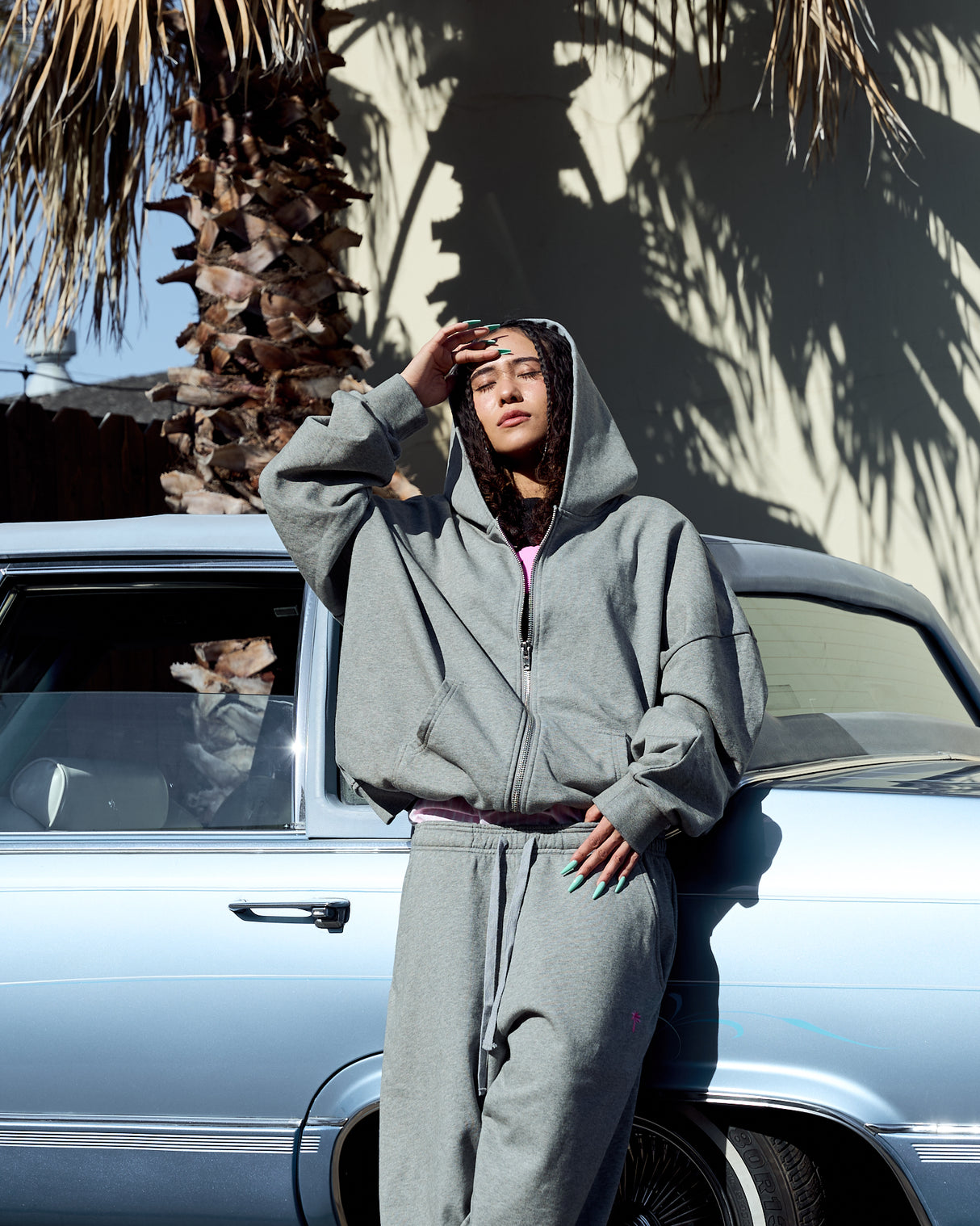 INSPIRATION PALM SWEAT ZIP HOODIE/GREY